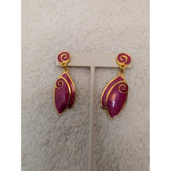 Gold-Plated Pink Swirl Drop Post Earrings By Berebi Designer Jewelry - Picture 5 of 7